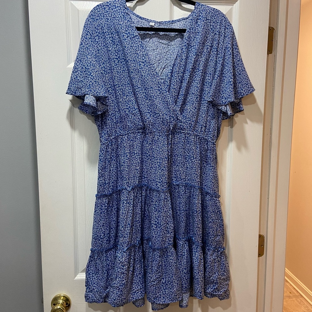 NWOT Blue Floral Faux Wrap Dress